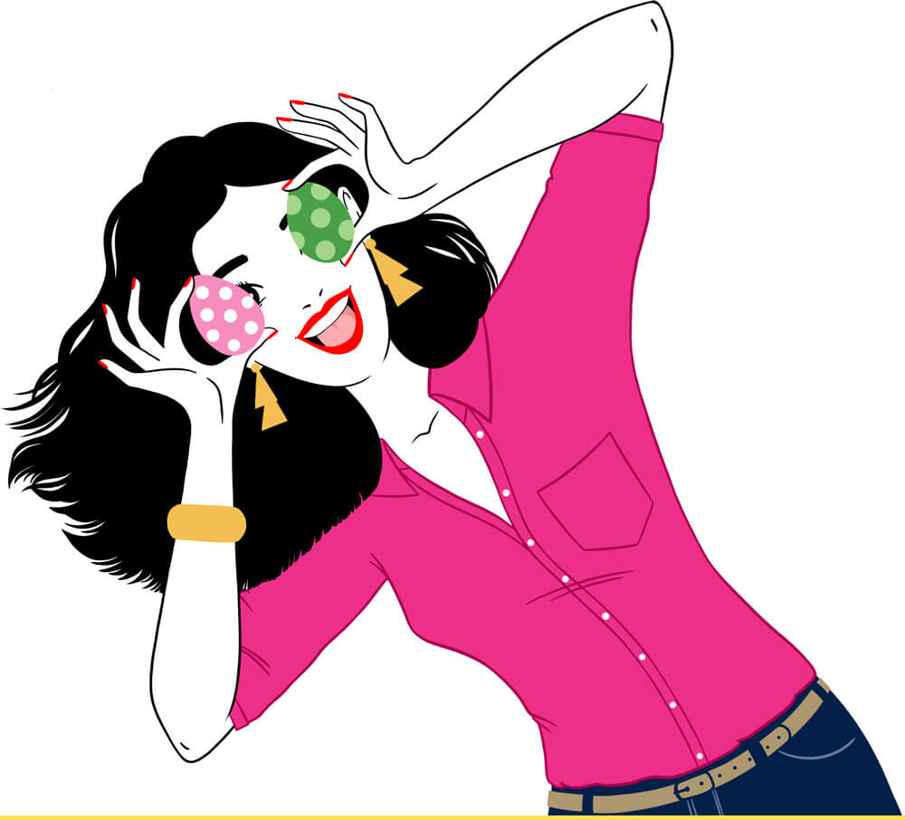 Canderella wearing pink, holding easter eggs up to her eyes while smiling